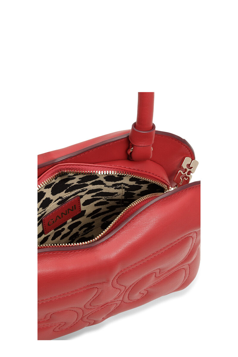 Red Butterfly Top Handle Bag, Polyester, in colour Fiery Red - 3 - GANNI