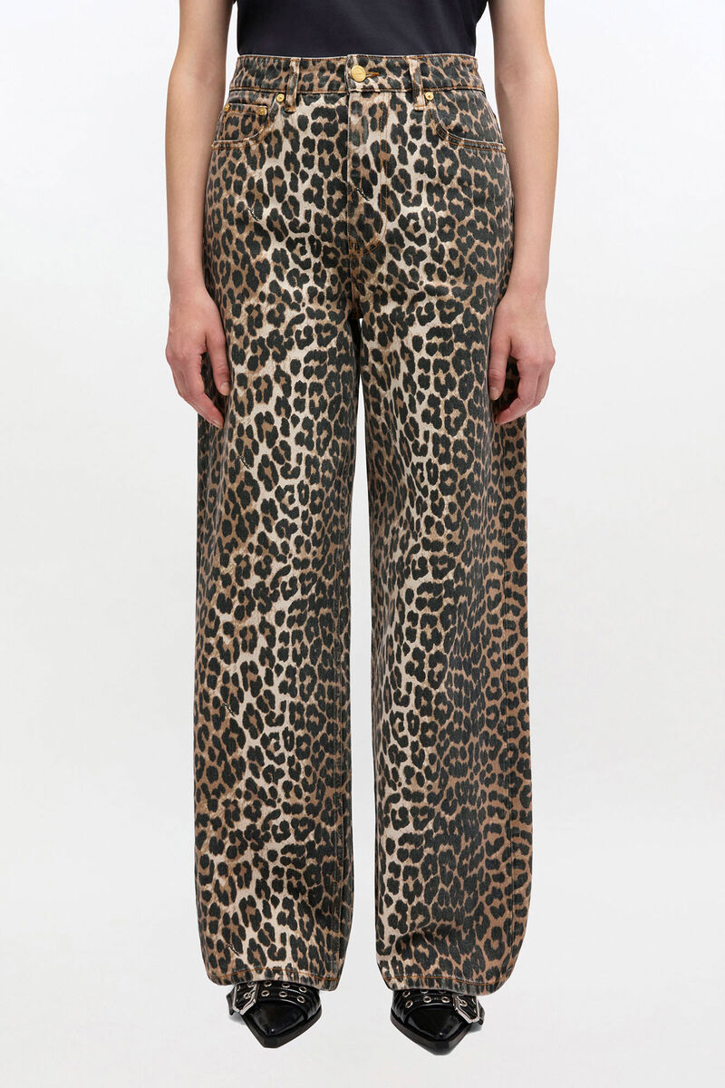Leopard Printed Lari Jeans, Organic Cotton, in colour Almond Milk - 1 - GANNI