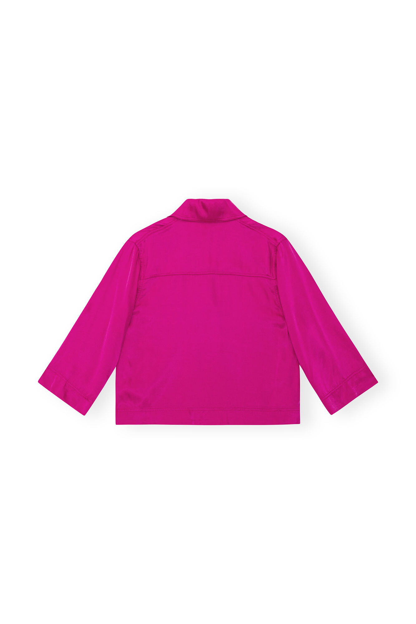 Croppad skjorta i tvättad satin, Cupro, in colour Fuchsia Red - 2 - GANNI