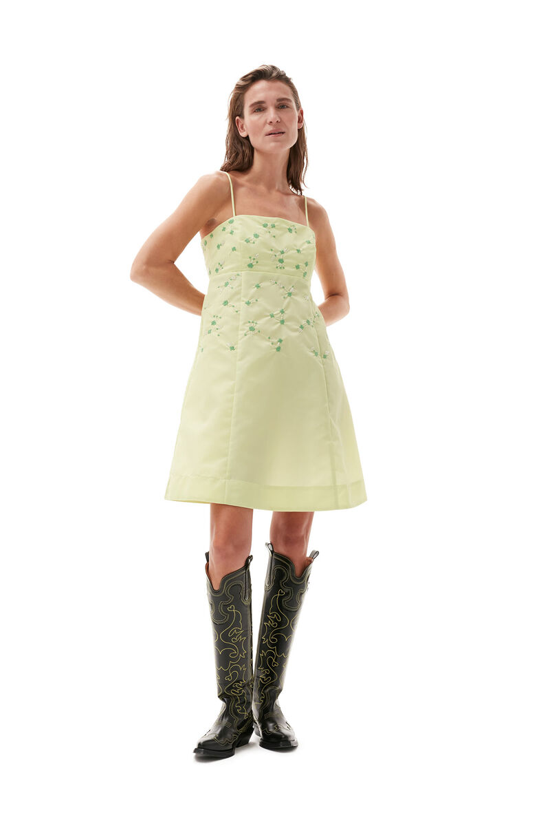 Beaded Nylon Mini Dress , Nylon, in colour Lily Green - 1 - GANNI