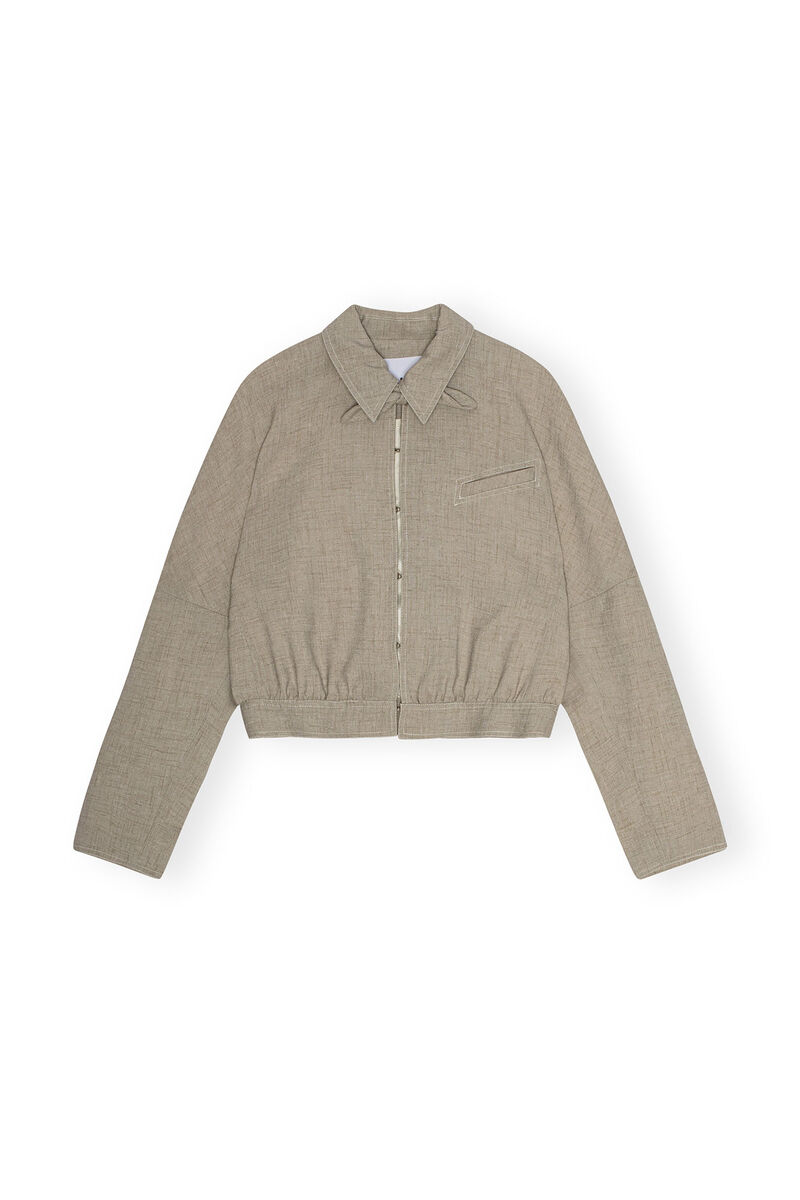 Grey Light Melange Suiting Short Jacket, Polyester, in colour Alfalfa - 1 - GANNI