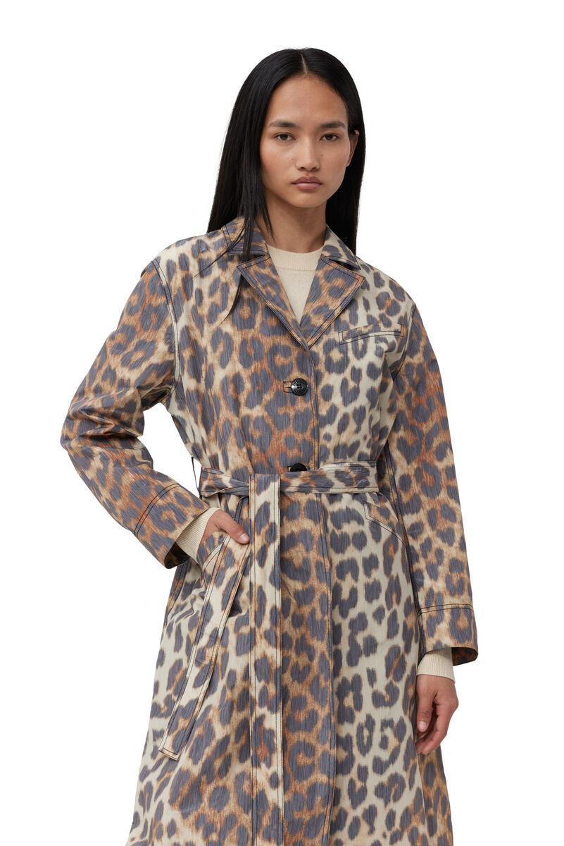 Leopard Crispy Shell Belt Mantel, Polyester, in colour Big Leopard Almond Milk - 4 - GANNI