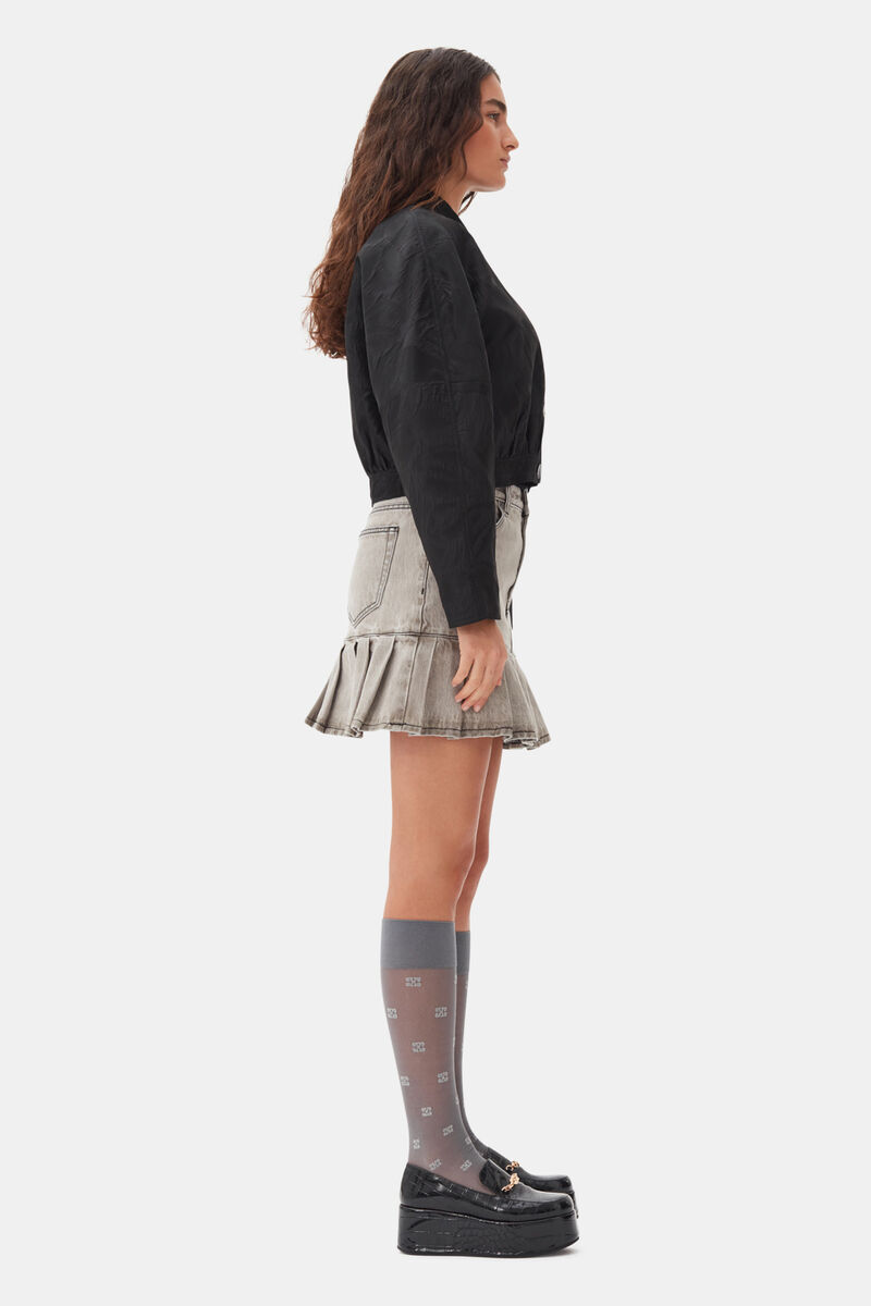 Grey Future Denim Pleated Mini-skjørt, Organic Cotton, in colour Gray Quill - 2 - GANNI