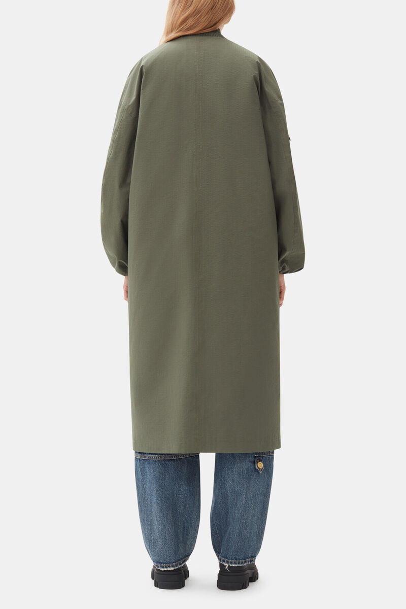 Green Tech Seersucker Oversized Shell Coat, Recycled Polyester, in colour Beetle - 4 - GANNI