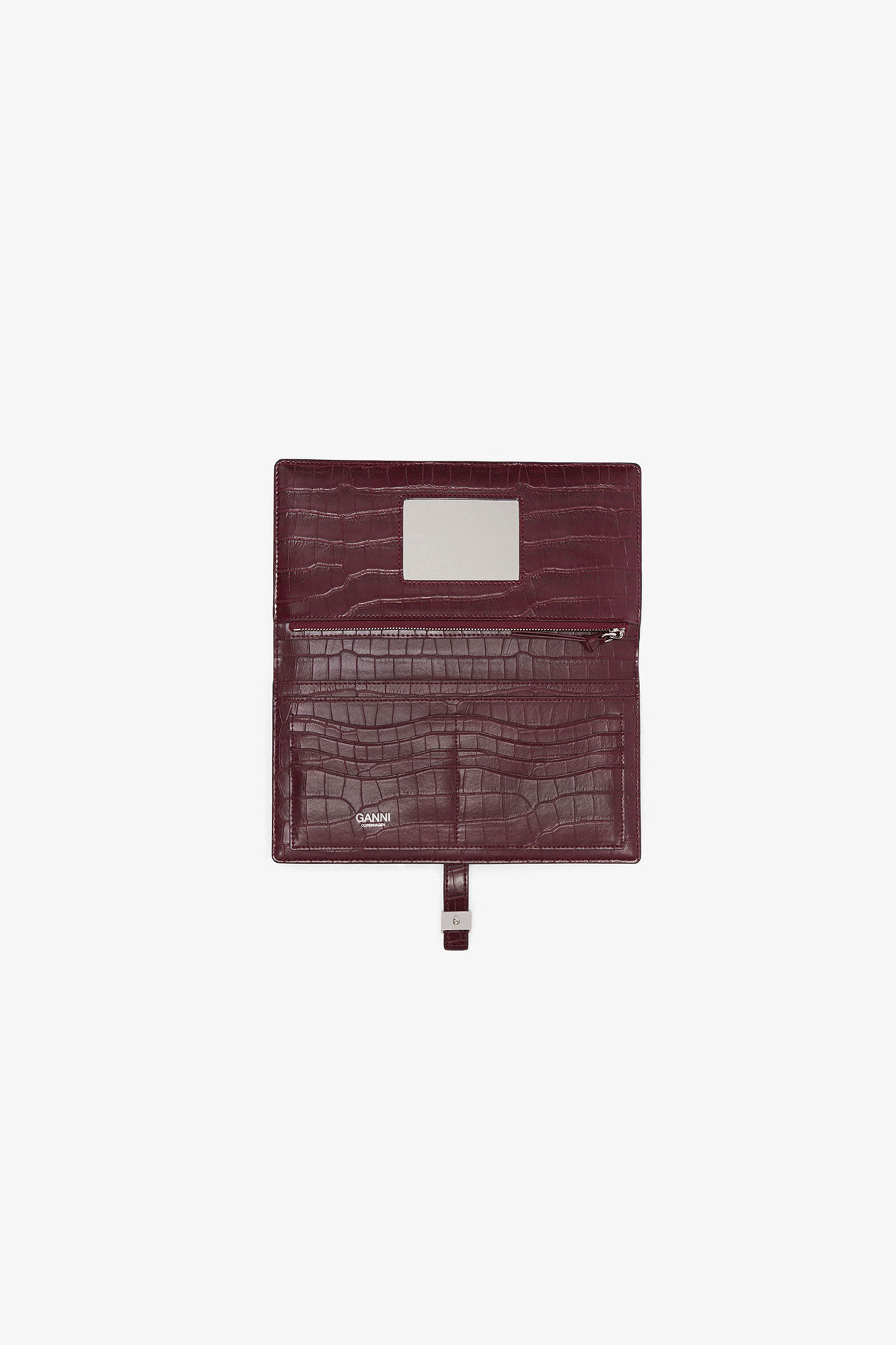 Sue Long Slim Wallet in Burgundy Croco, Recycled Leather, in colour Burgundy - 3 - GANNI