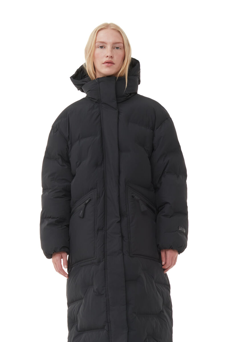 Black Oversized Soft Puffer Coat , Recycled Polyester, in colour Black - 2 - GANNI