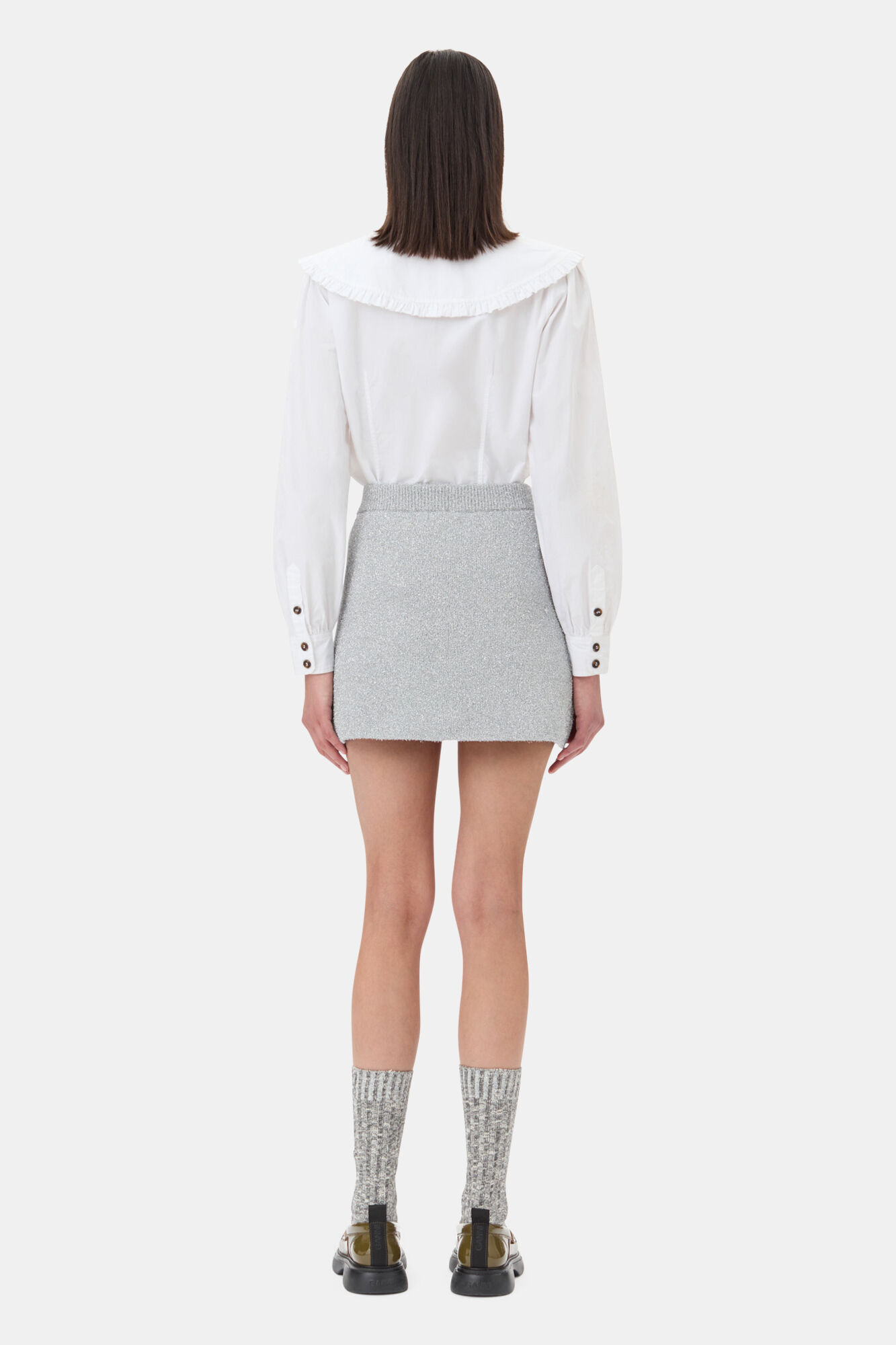 Silver Sparkle Mini Skirt, Metallic fiber, in colour Silver - 4 - GANNI