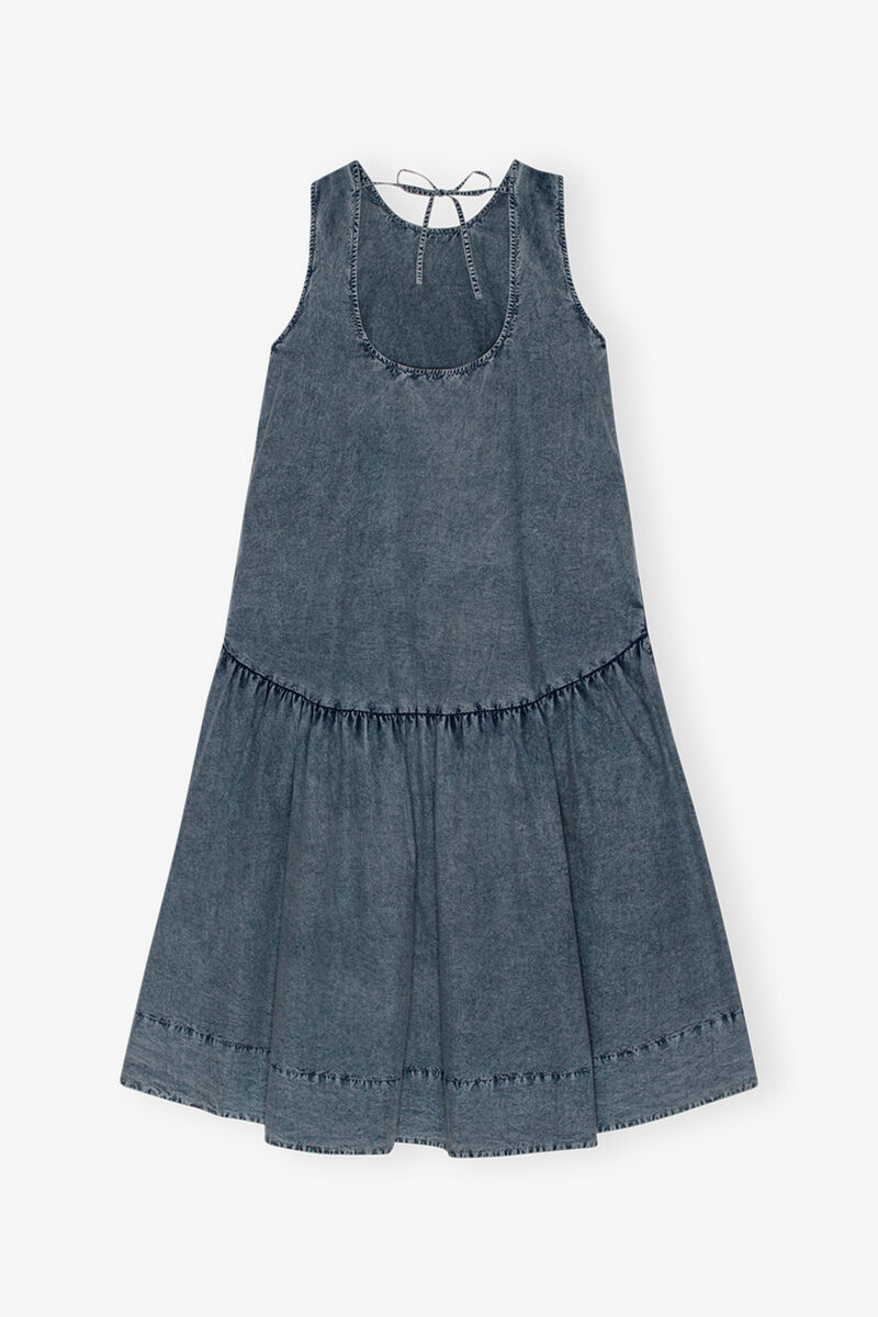 Blue Cotton Poplin Open Back Midi Dress, Cotton, in colour Sky Captain - 2 - GANNI