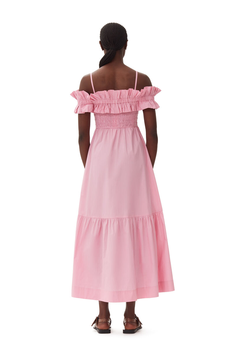 Pink Cotton Poplin Long Smock-kjole, Cotton, in colour Orchid Smoke - 4 - GANNI