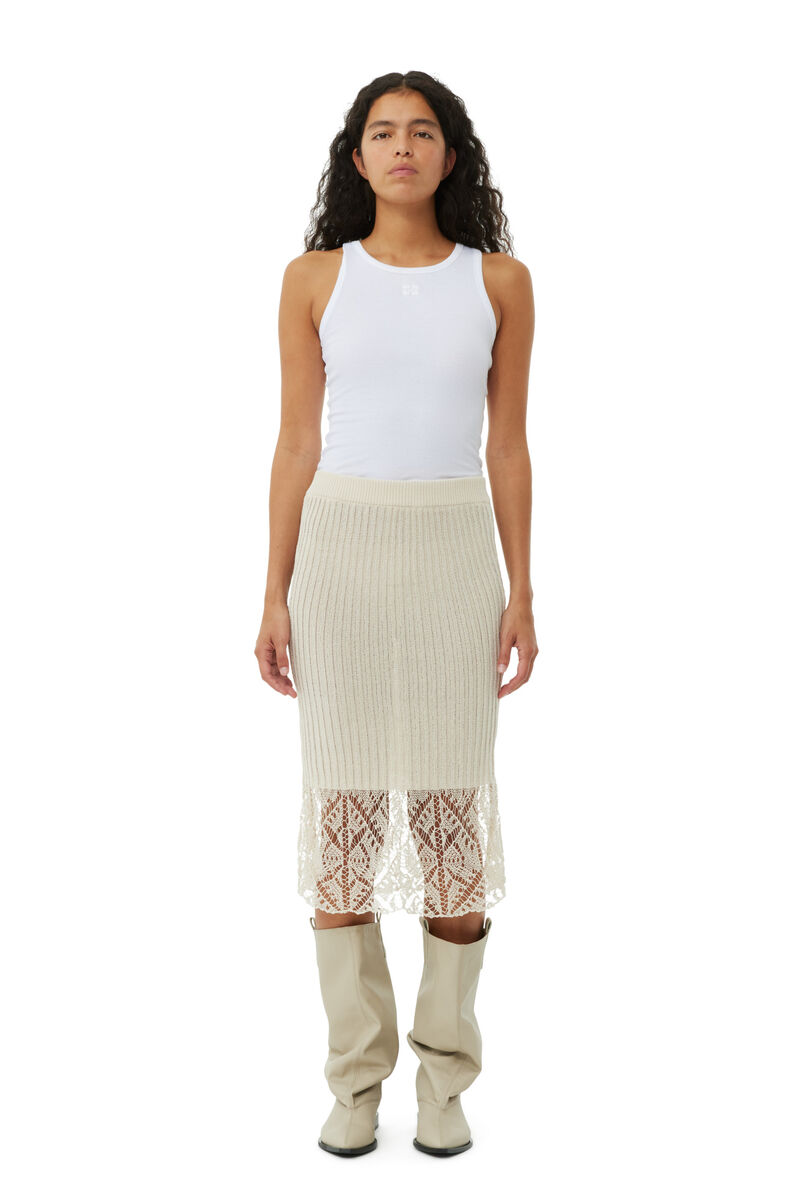 Egret Lace Midi Skirt, Cotton, in colour Egret - 1 - GANNI