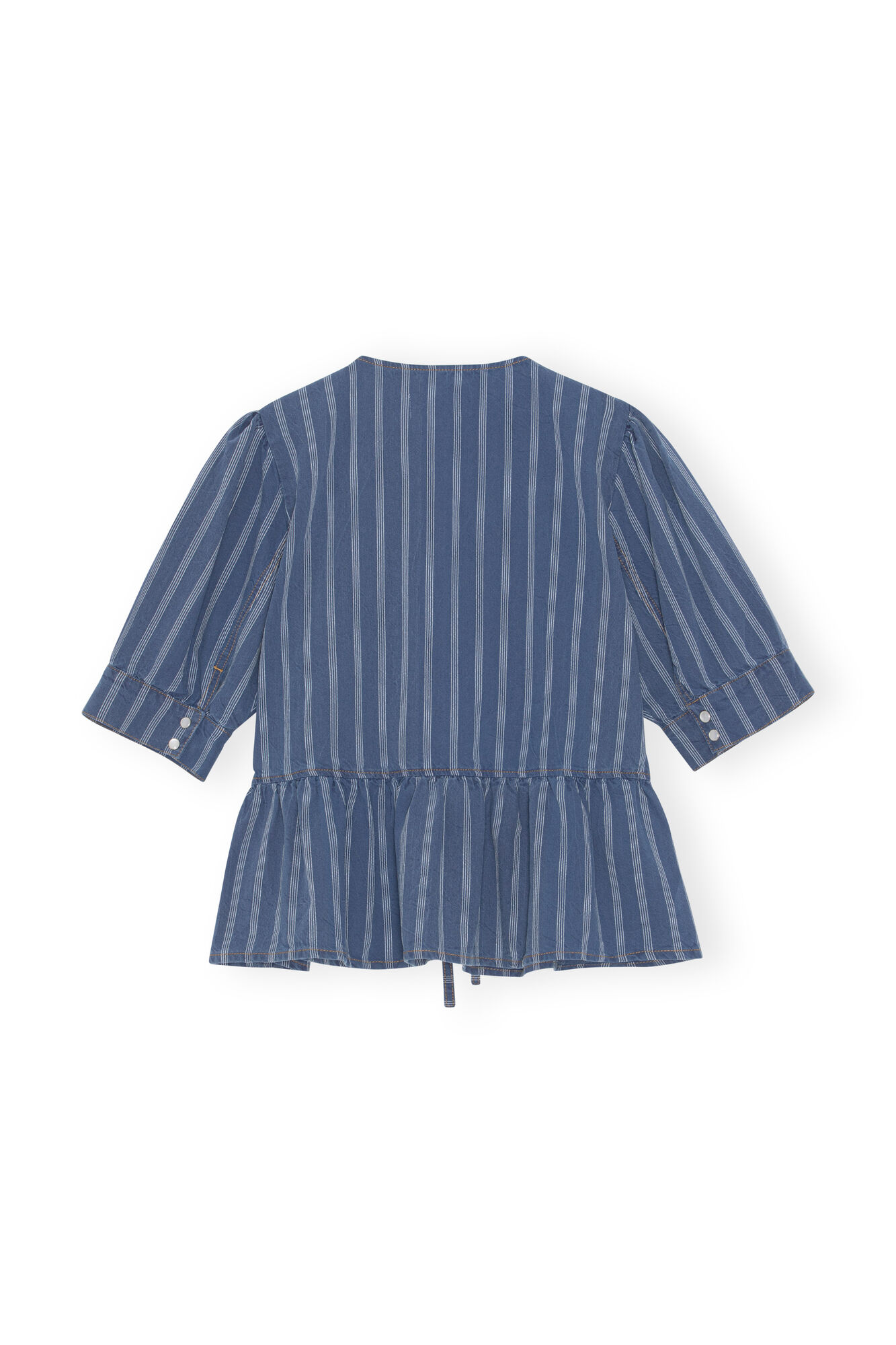 Denim Peplum Blouse, Cotton, in colour Tint Wash - 2 - GANNI