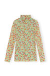 Printed Mesh Rollneck, Recycled Nylon, in colour Meadow Celadon Green - 2 - GANNI