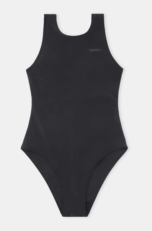 Shop Ganni Sporty Swimsuit In Black