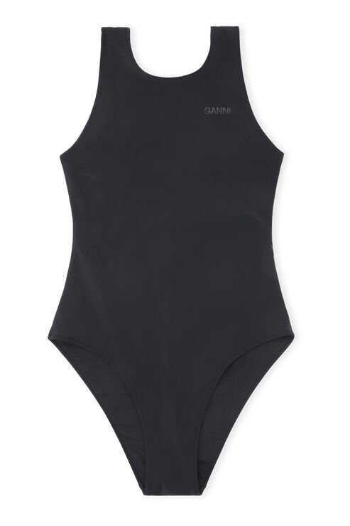 Ganni One Piece Swimsuit With Logo In Black