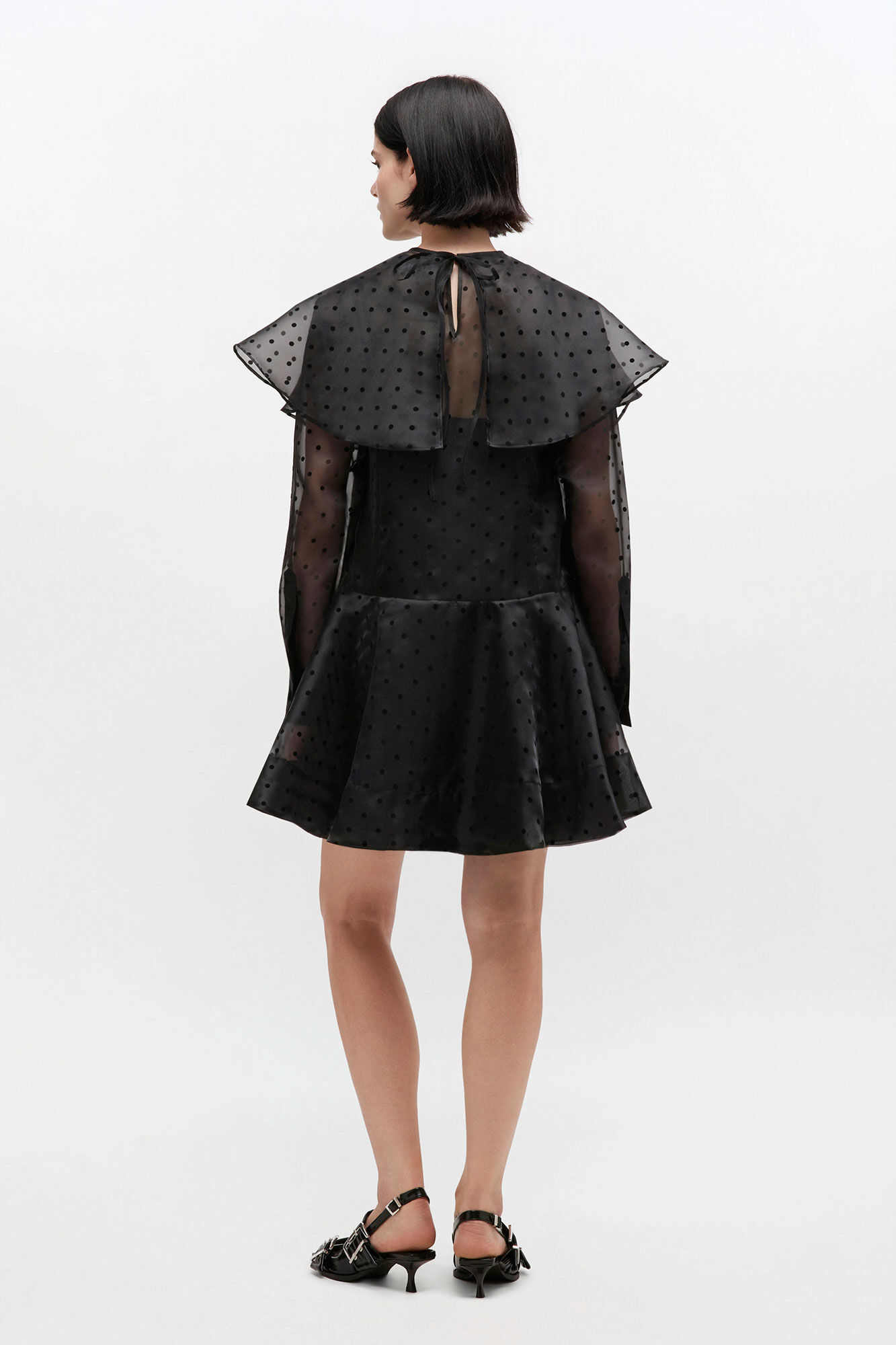 Black Organza Circle Collar Dress, Recycled Polyester, in colour Black - 2 - GANNI