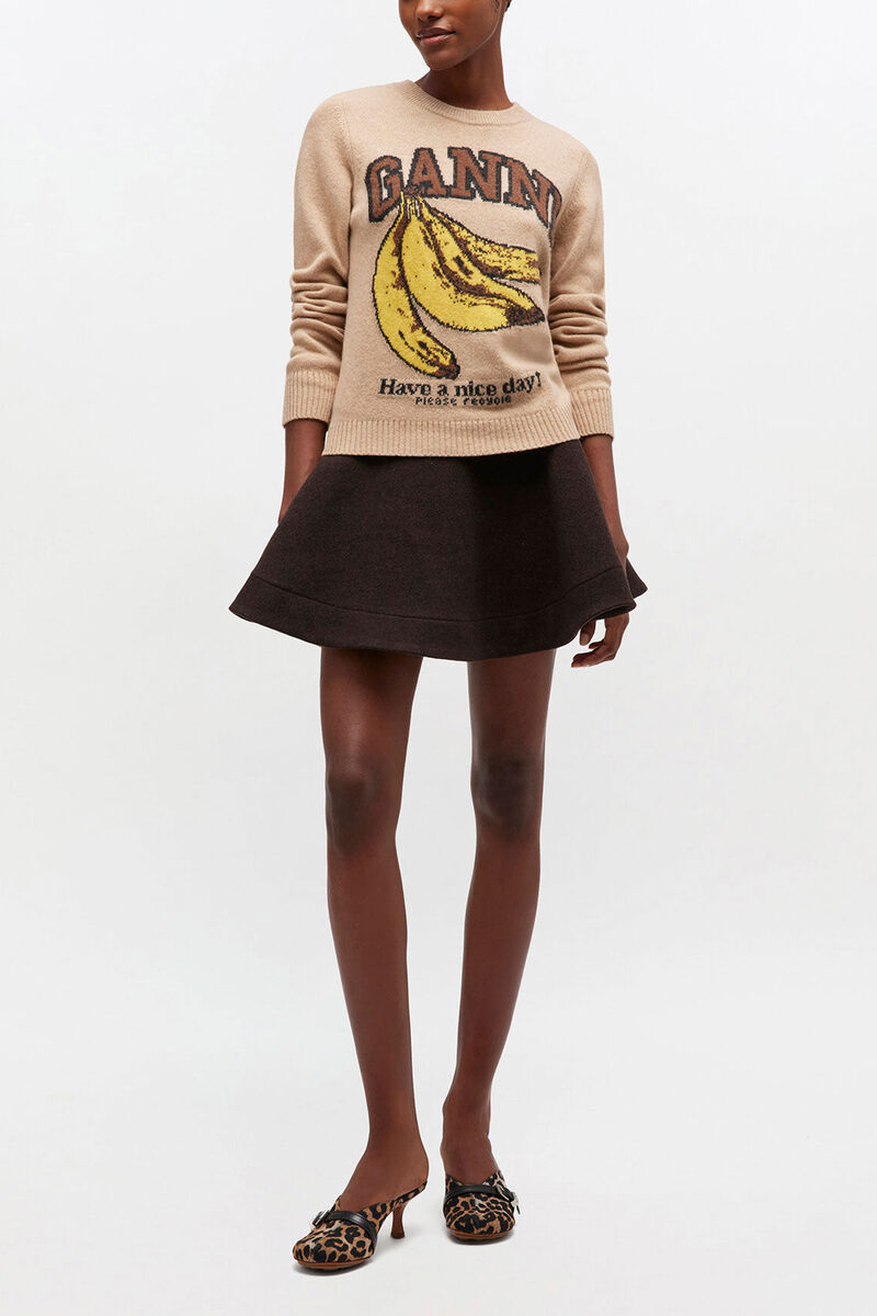 Graphic Wool Sweater, Wool, in colour Camel - 2 - GANNI