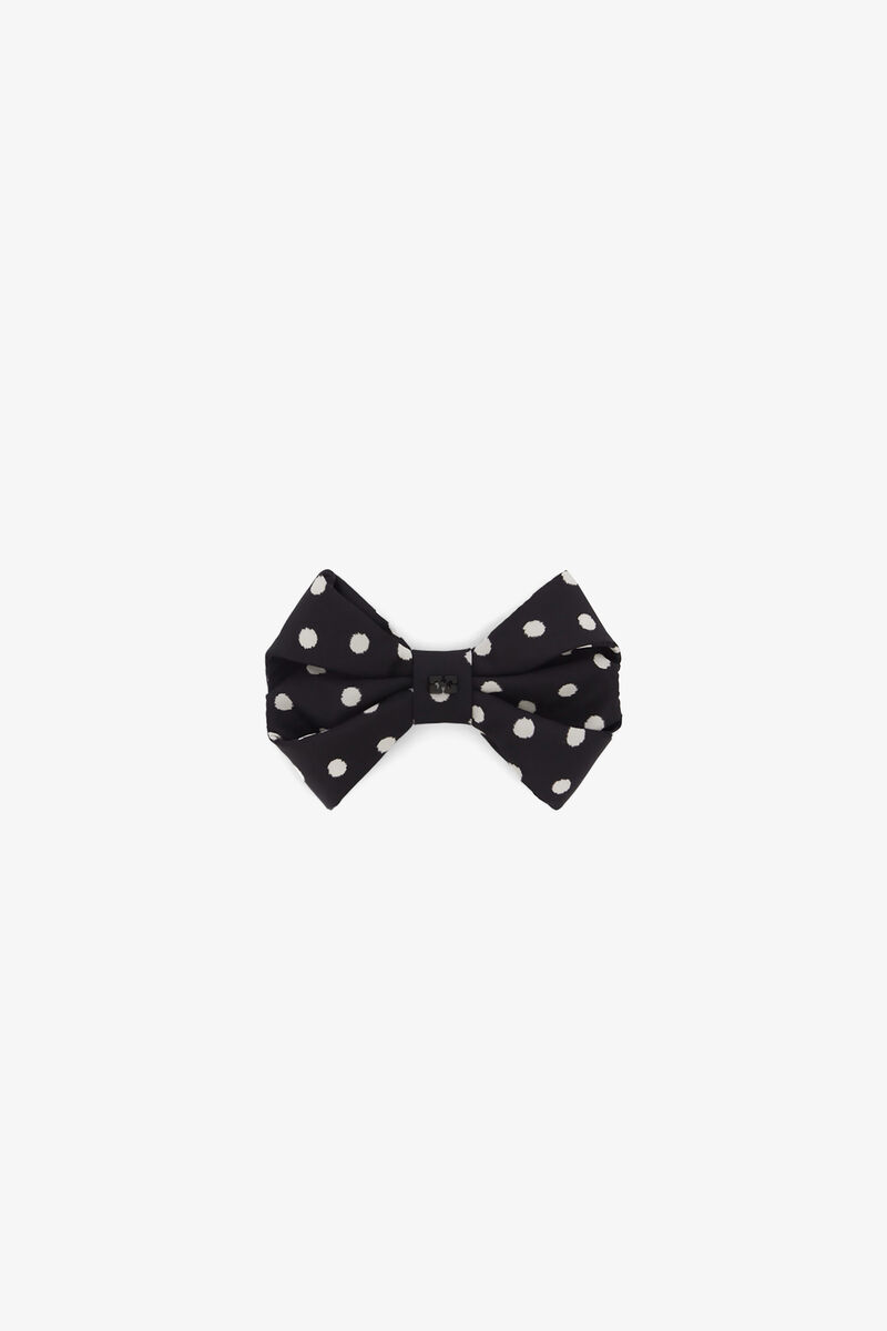 Polka-Dot Bow Hairclip, Recycled Nylon, in colour Black - 1 - GANNI