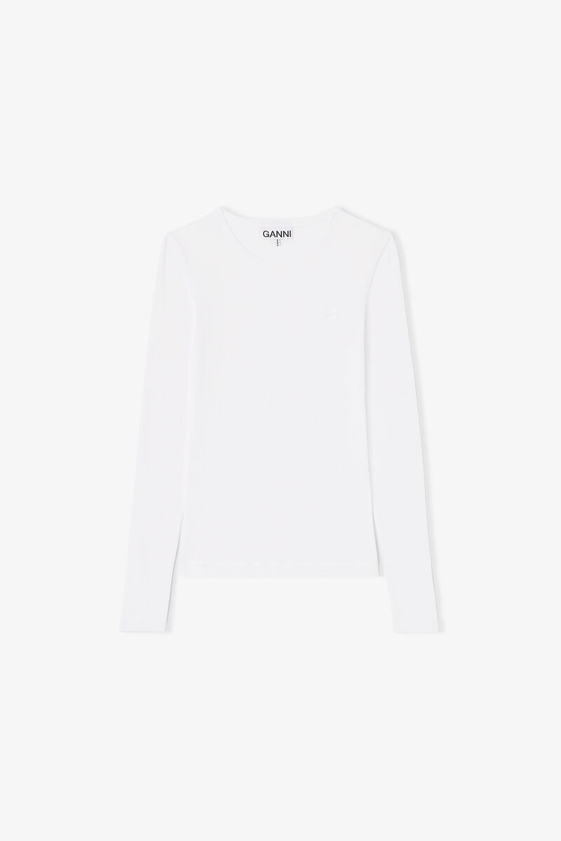 Geripptes Langarmoberteil, Organic Cotton, in colour Bright White - 1 - GANNI