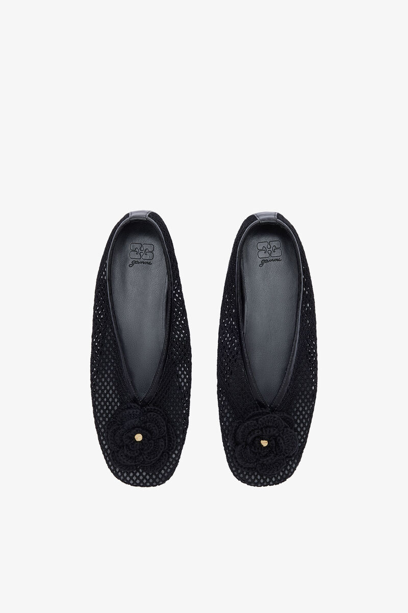 Jenny-ballerinasko i svart netting, Recycled Polyester, in colour Black - 3 - GANNI