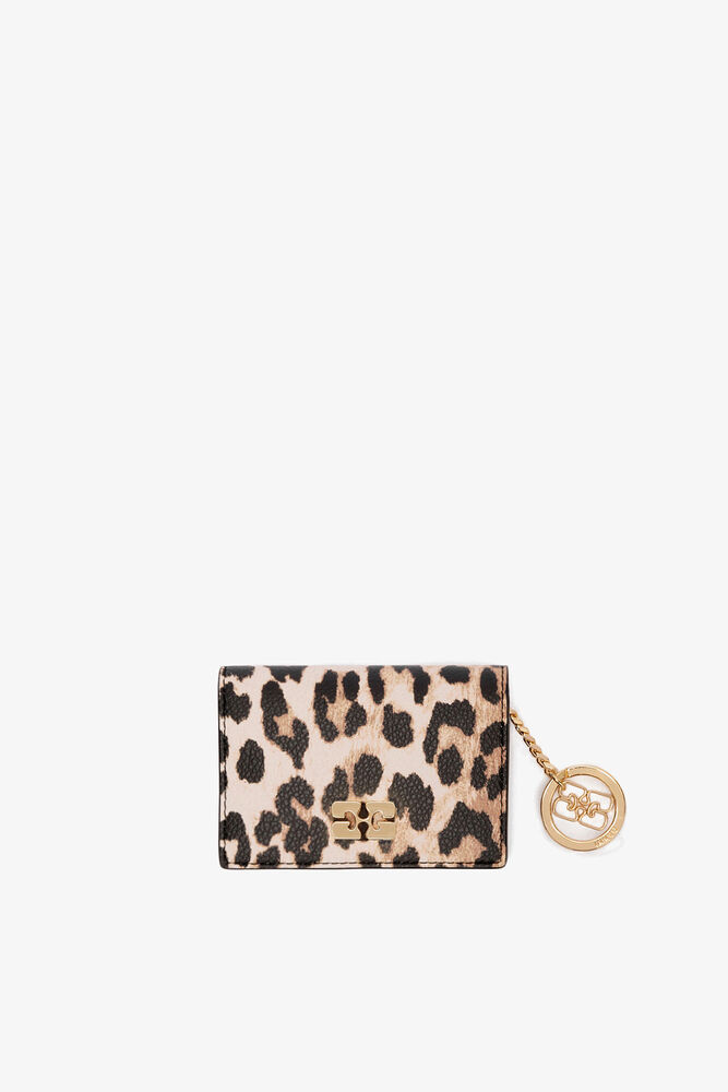Leopard Grained Bou Card Holder With Flap, Almond Milk