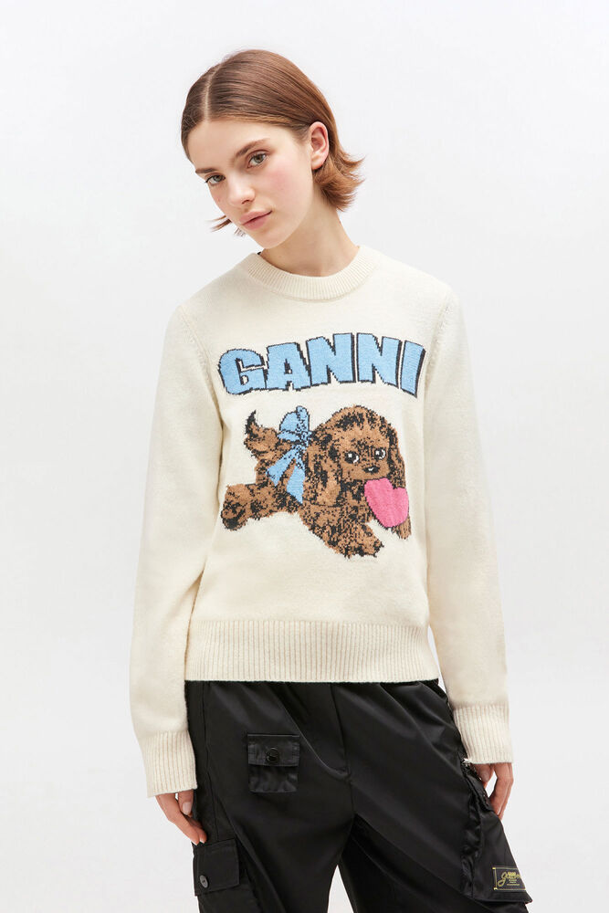 Ivory Puppy Wool Jumper, Egret