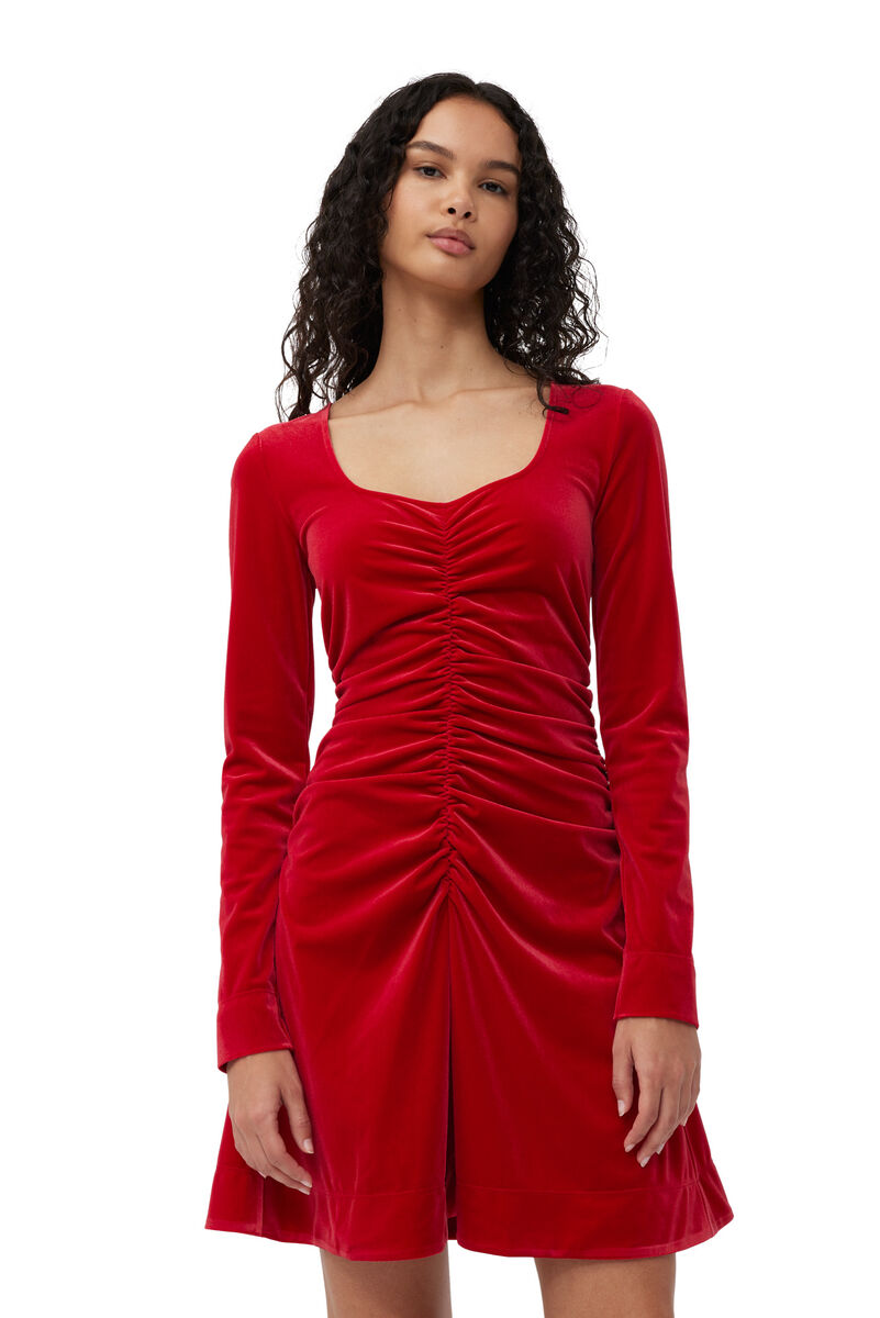 Red Velvet Jersey Mini Kleid, Recycled Polyester, in colour Savvy Red - 4 - GANNI