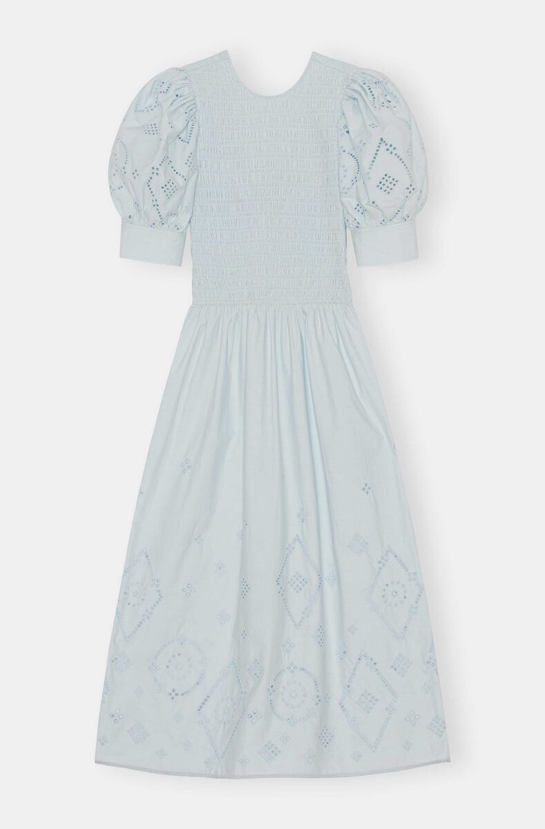 Broderie Anglaise Midi Dress, Cotton, in colour Illusion Blue - 1 - GANNI