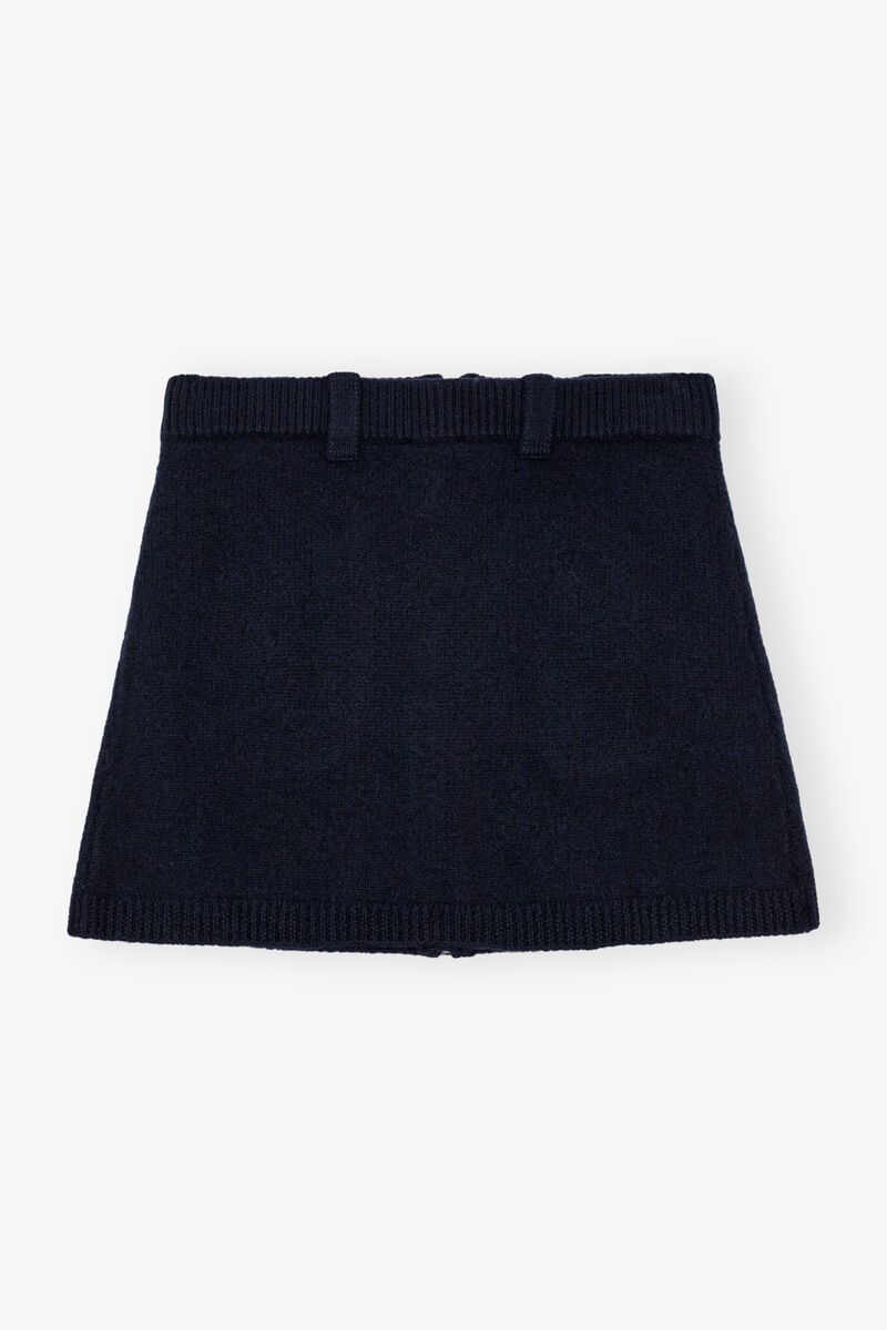 Dark Blue Mini Skirt, Wool, in colour Sky Captain - 2 - GANNI