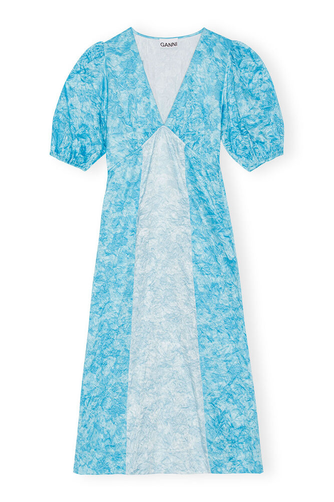 Crinkled Satin Midi Dress, Ethereal Blue