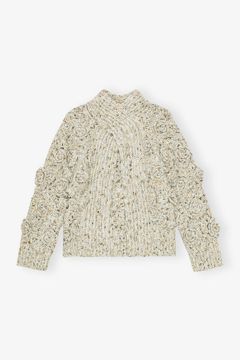 Ivory Flower Crochet Sweater, Wool, in colour Multicolour - 2 - GANNI
