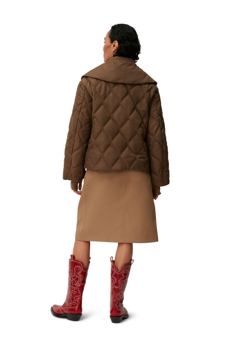 Ripstop Quilt Jacket, Recycled Polyester, in colour Teak - 2 - GANNI