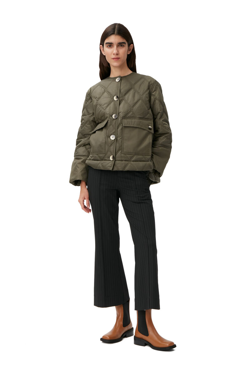 Cropped Ripstop Jacket, Recycled Polyester, in colour Kalamata - 1 - GANNI
