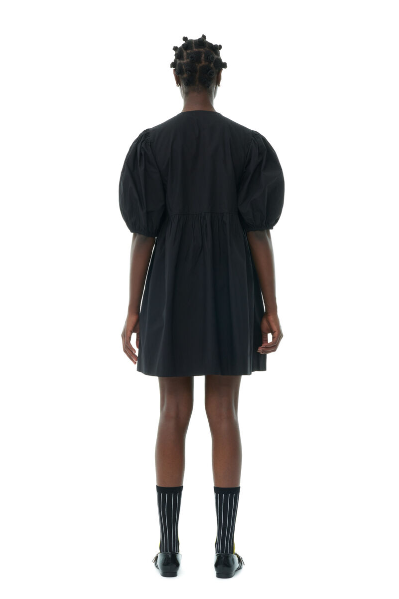 Black Cotton Poplin Tie String Mini Dress, Cotton, in colour Black - 5 - GANNI