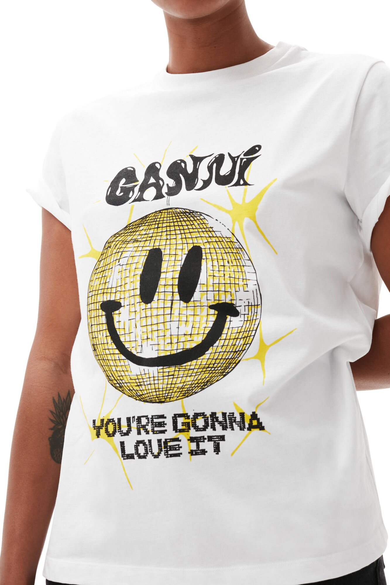 Yellow Smiley Relaxed T-shirt, Cotton, in colour Bright White - 4 - GANNI