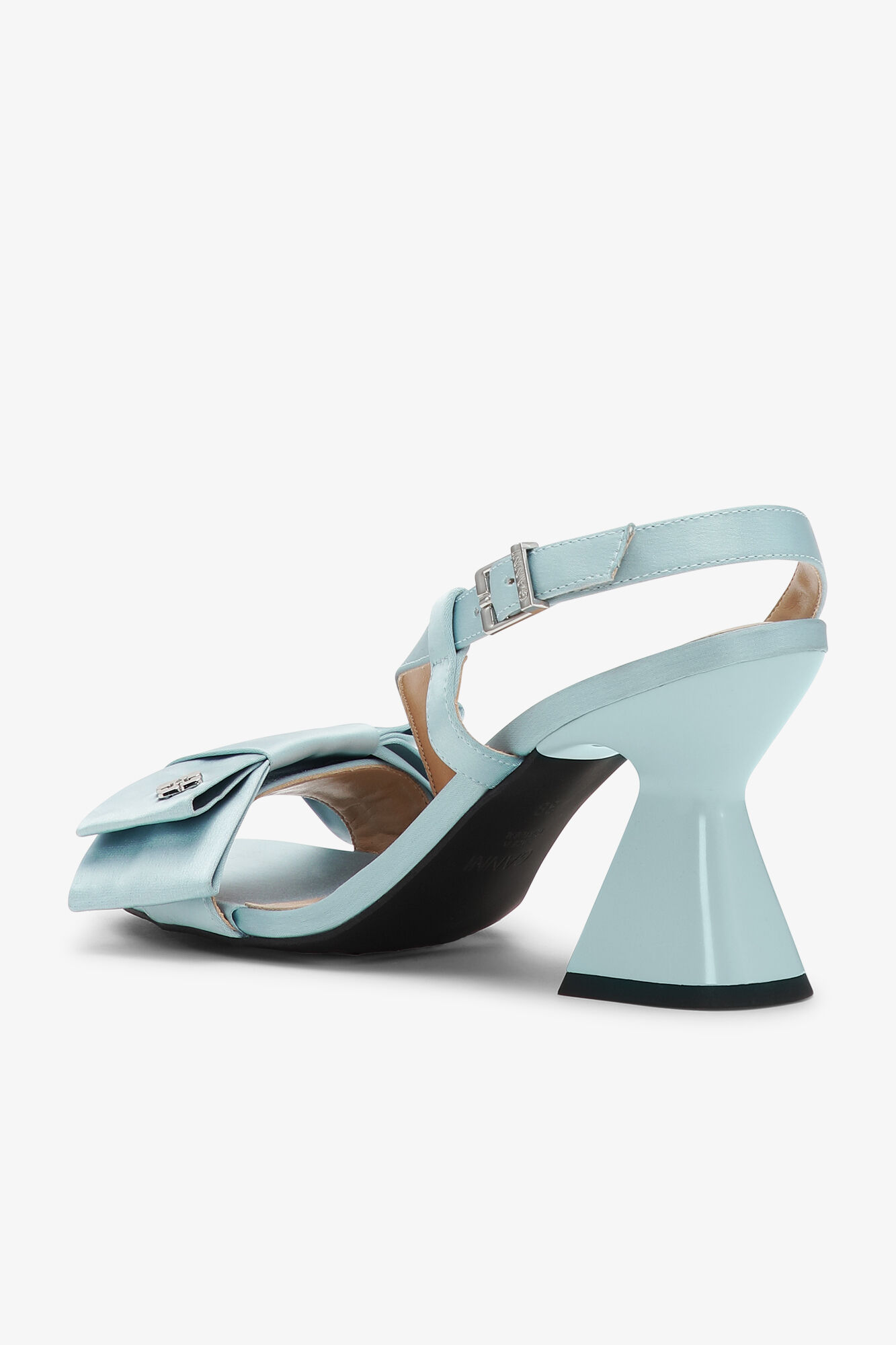 Blue Satin Bow Heels, Recycled Polyester, in colour Icy Blue - 3 - GANNI