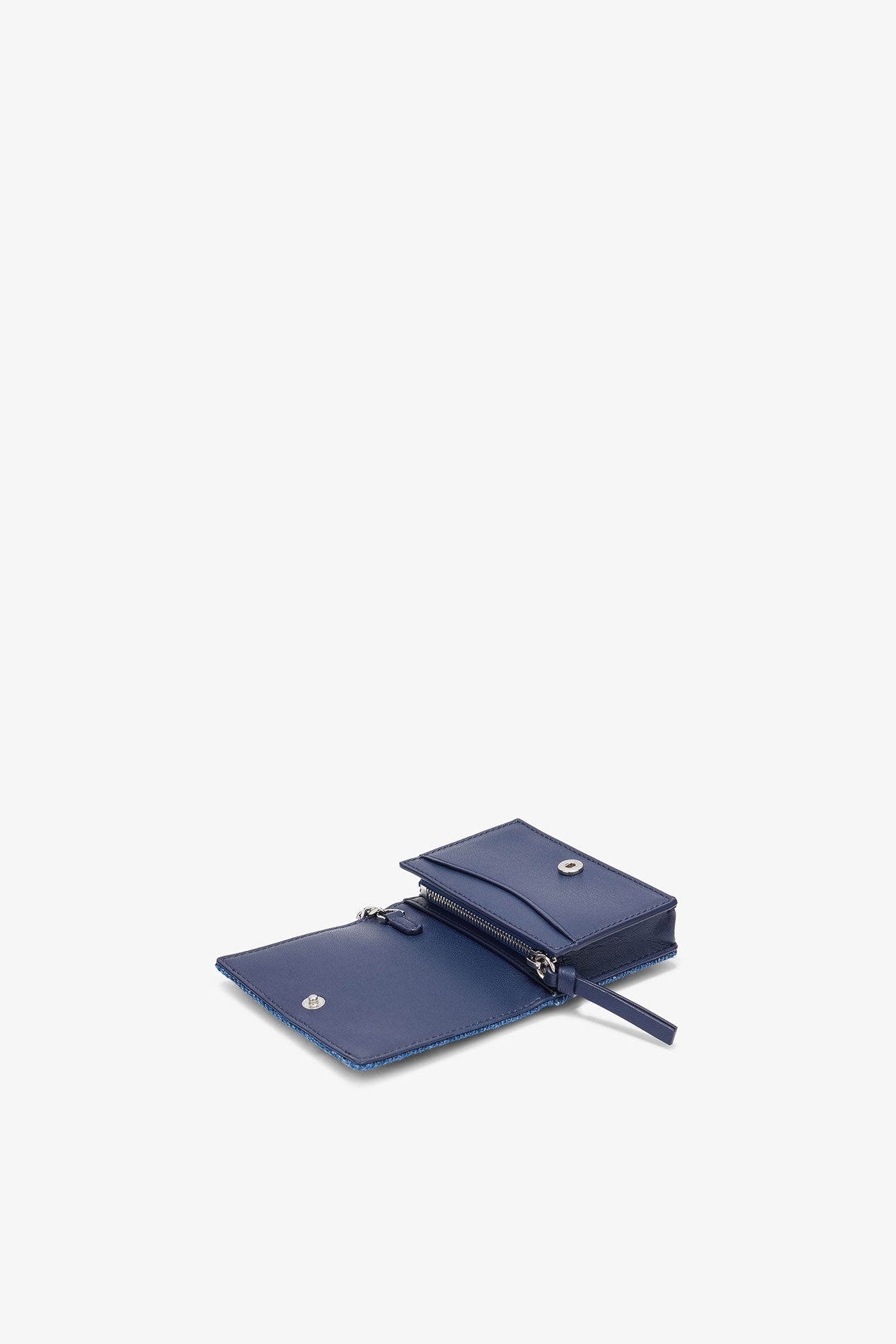 Bou Card Holder With Flap Heart Studs in Denim, Recycled Cotton, in colour Faded Denim - 3 - GANNI