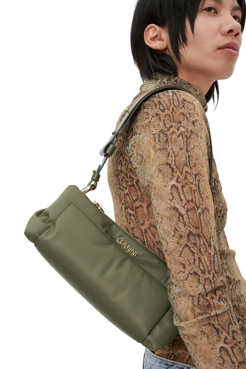 Pillow Baguette Bag, Leather, in colour Kalamata - 3 - GANNI