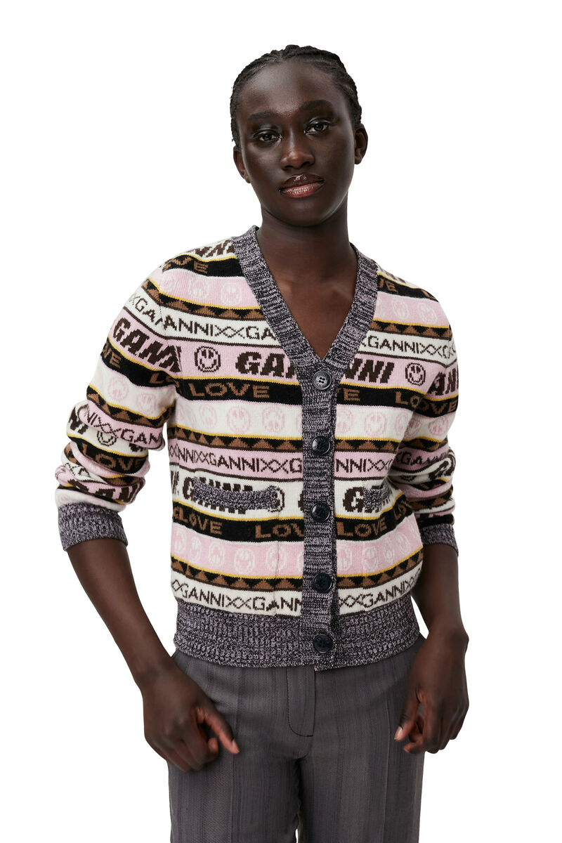 Graphic Cardigan, Recycled Polyamide, in colour Petrified Oak - 3 - GANNI