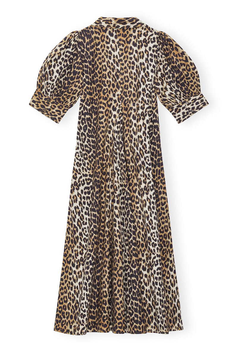 Robe longue à col en V en popeline de coton léopard, Cotton, in colour Leopard - 4 - GANNI