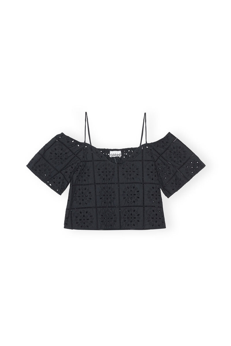 Broderie Anglaise Top, Cotton, in colour Black - 1 - GANNI