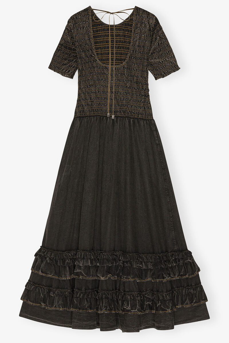 Schwarzes gewaschenes gesmoktes Kleid, Cotton, in colour Black - 2 - GANNI