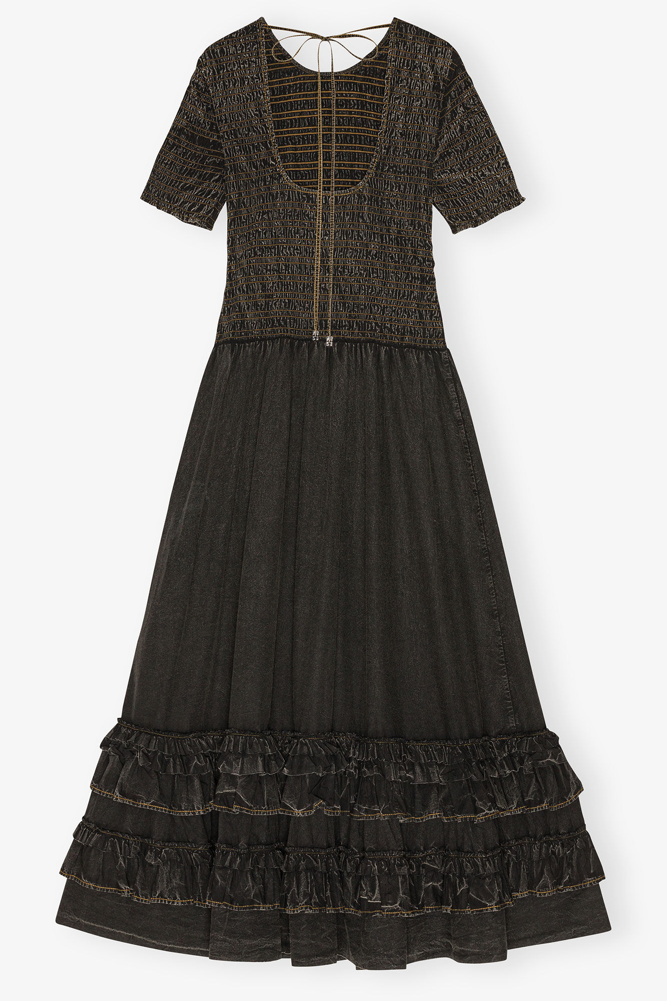 Schwarzes gewaschenes gesmoktes Kleid, Cotton, in colour Black - 2 - GANNI