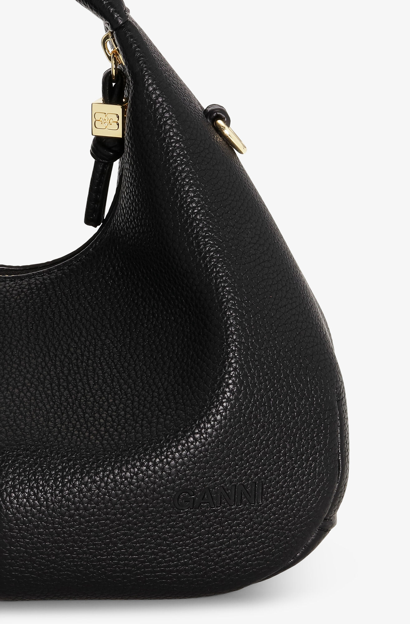 Black Mini Hobo Bag, Polyurethane, in colour Black - 6 - GANNI