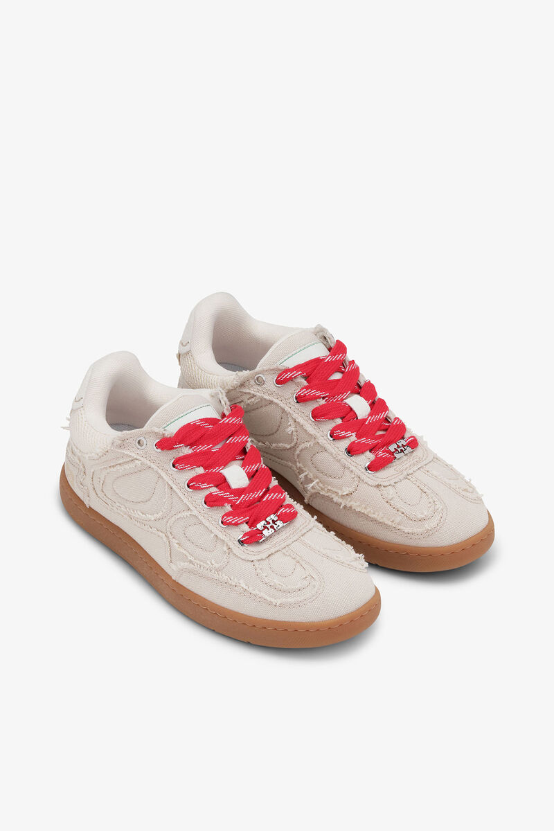 08 Canvas Raw Edge Sneakers, Recycled Polyester, in colour Parchement - 2 - GANNI