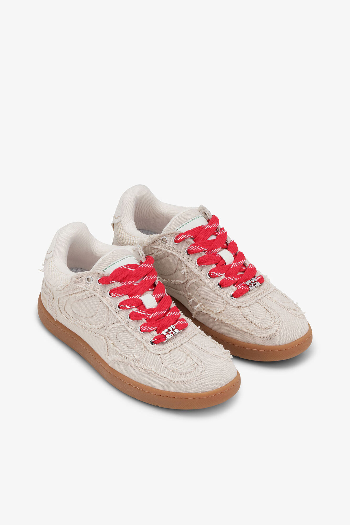 08 Canvas Raw Edge Sneakers, Recycled Polyester, in colour Parchement - 2 - GANNI