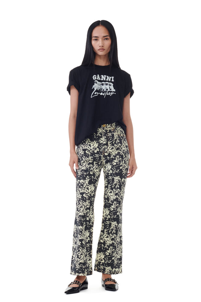 GANNI Floral Printed Betzy Cropped Jeans,Flan