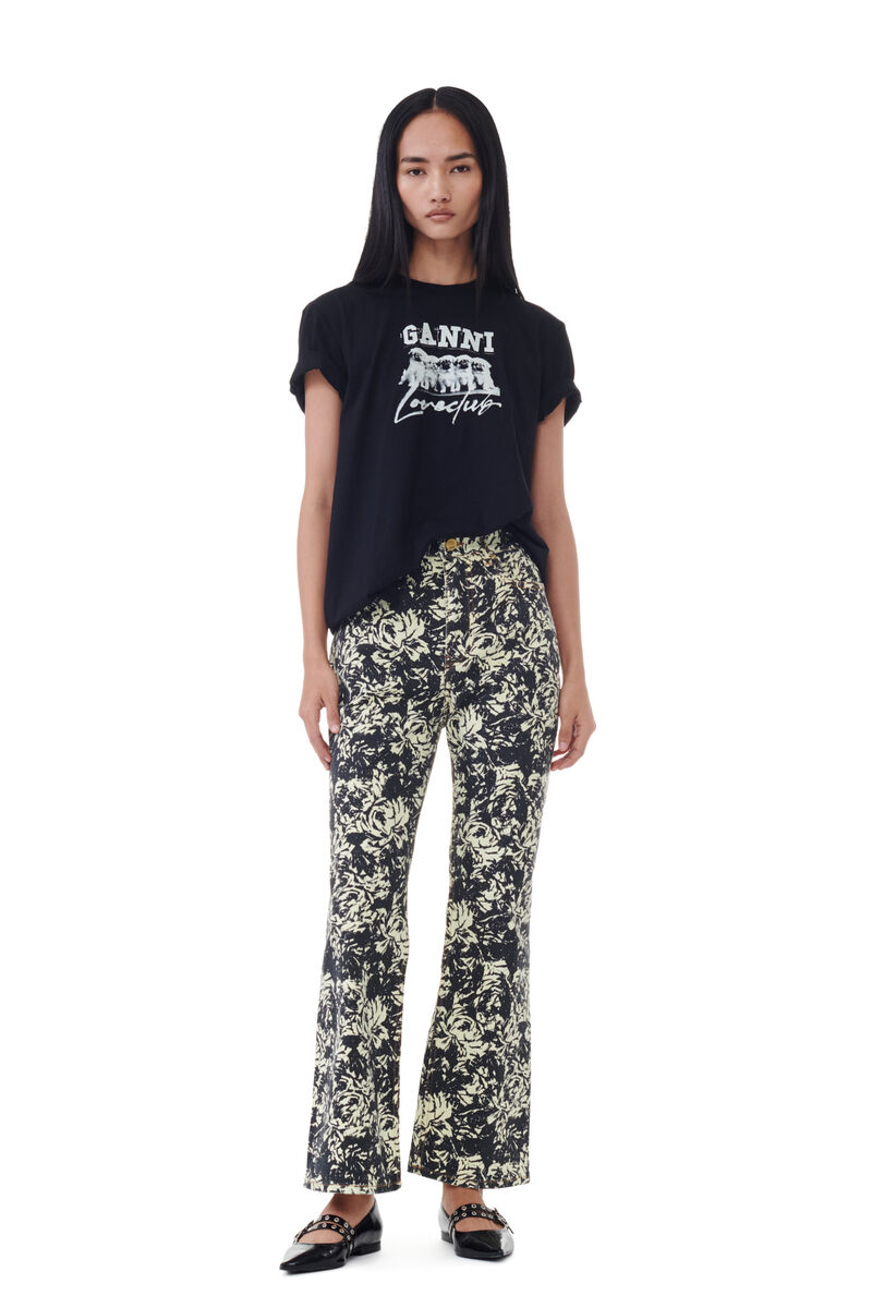 Floral Printed Betzy Cropped Jeans, Cotton, in colour Flan - 1 - GANNI