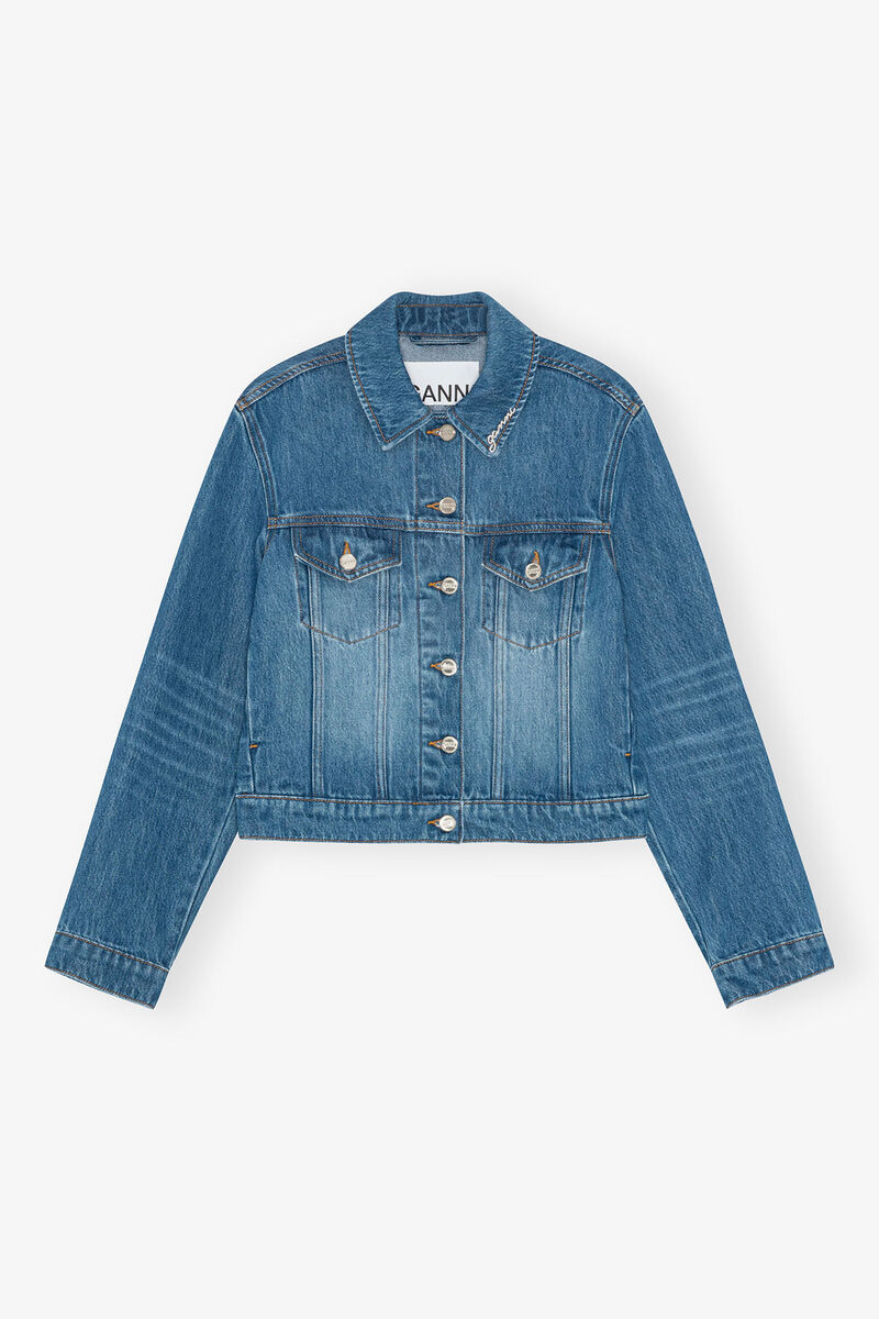 Mellemblå denimjakke, Lyocell, in colour Mid Blue Vintage - 1 - GANNI