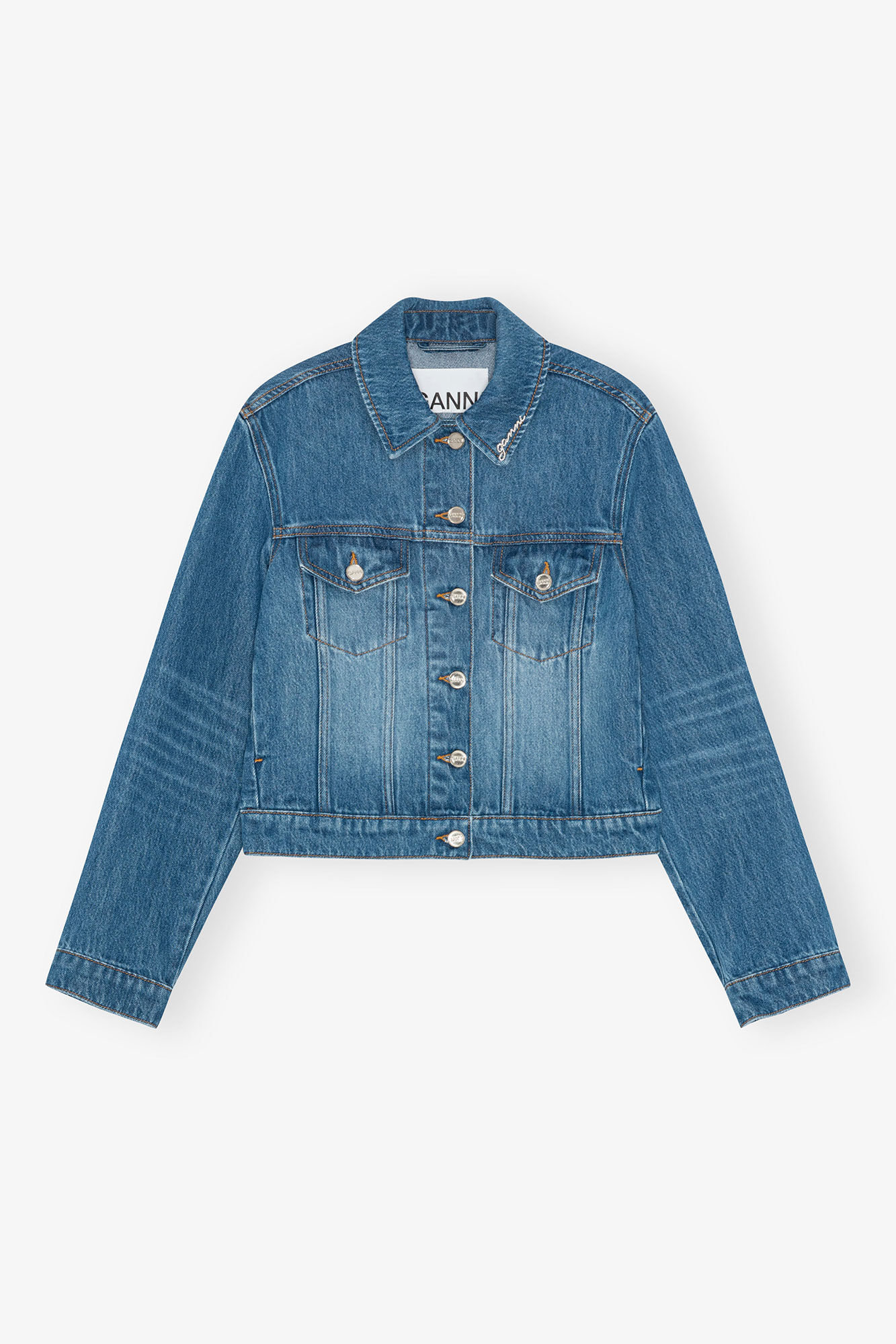 Mellemblå denimjakke, Lyocell, in colour Mid Blue Vintage - 1 - GANNI
