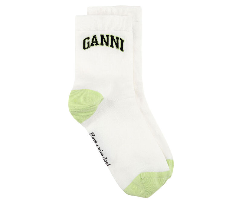 White/Green Socks, Elastane, in colour Egret - 1 - GANNI